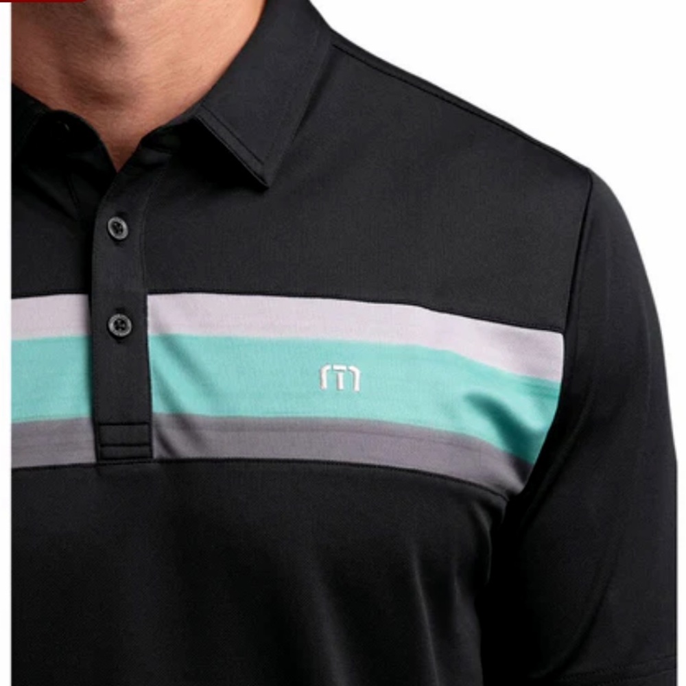 Travis Mathew Men’s Dogwood Golf Polo Shirt Black Aqua Blue Gray Size XL - Picture 5 of 11